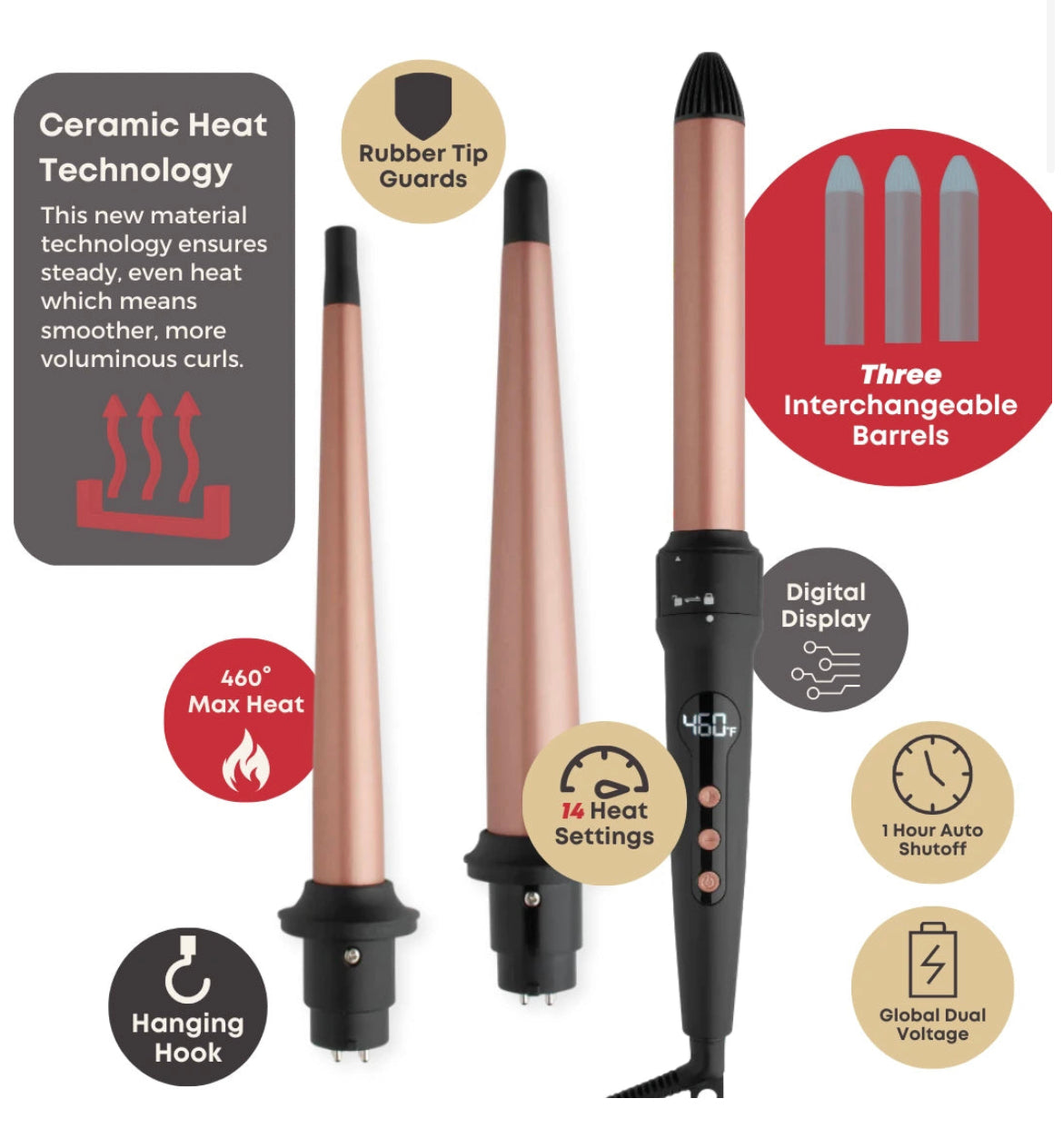 Hot & Hotter 3n1 Digital Curling Wand Set