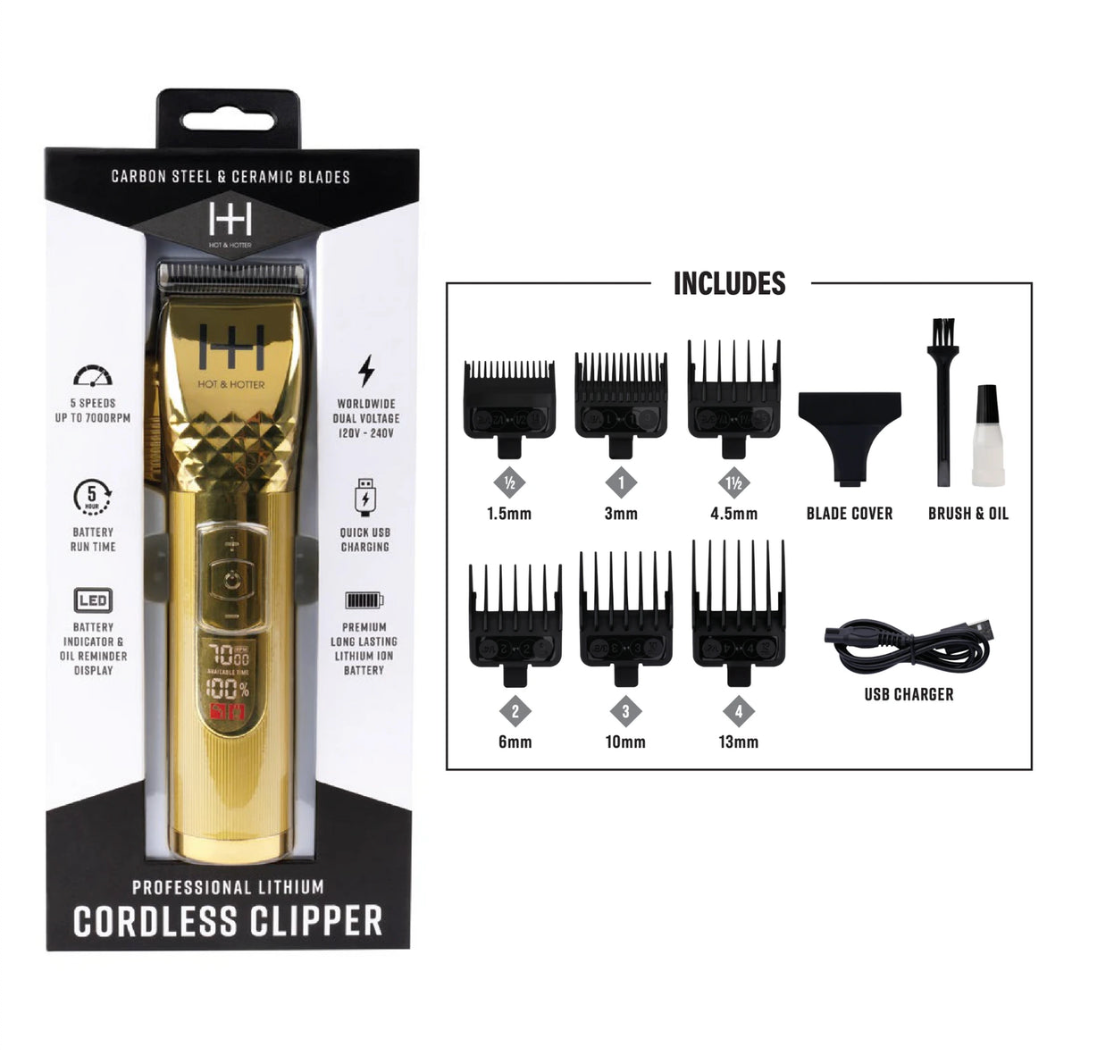 Hot & Hotter Professional Lithium Cordless Clipper (Gold)