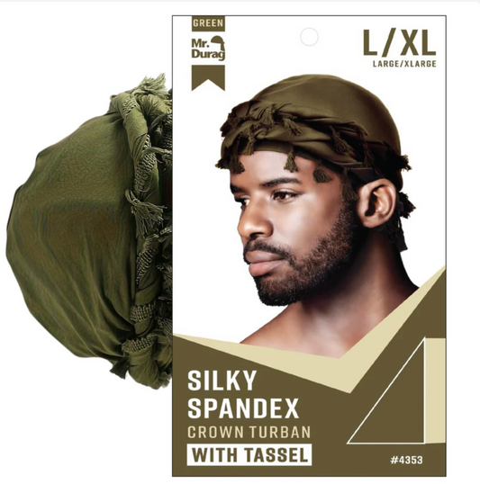 Mr. Durag Silky Spandex Crown Turban with Tassels Large / X-Large