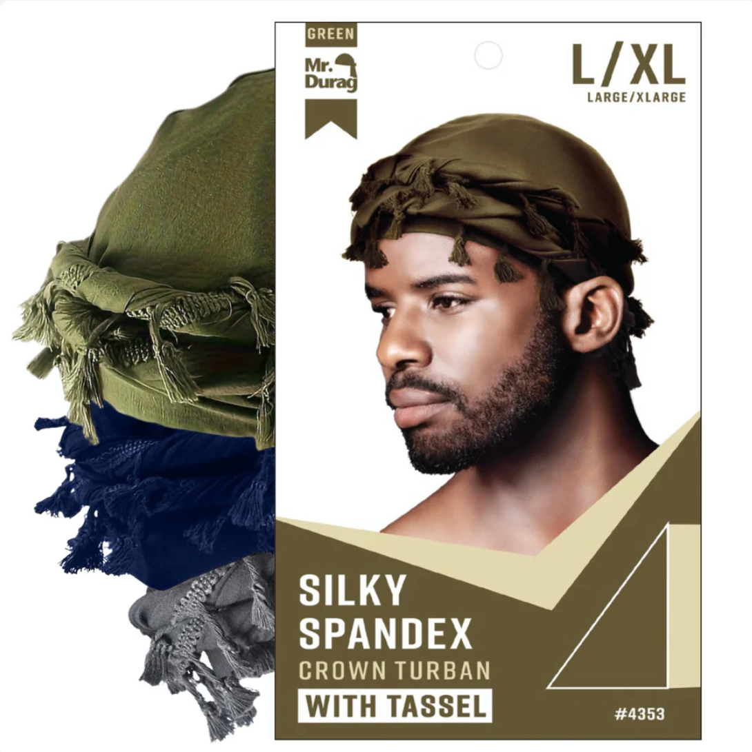 Mr. Durag Silky Spandex Crown Turban with Tassels Large / X-Large