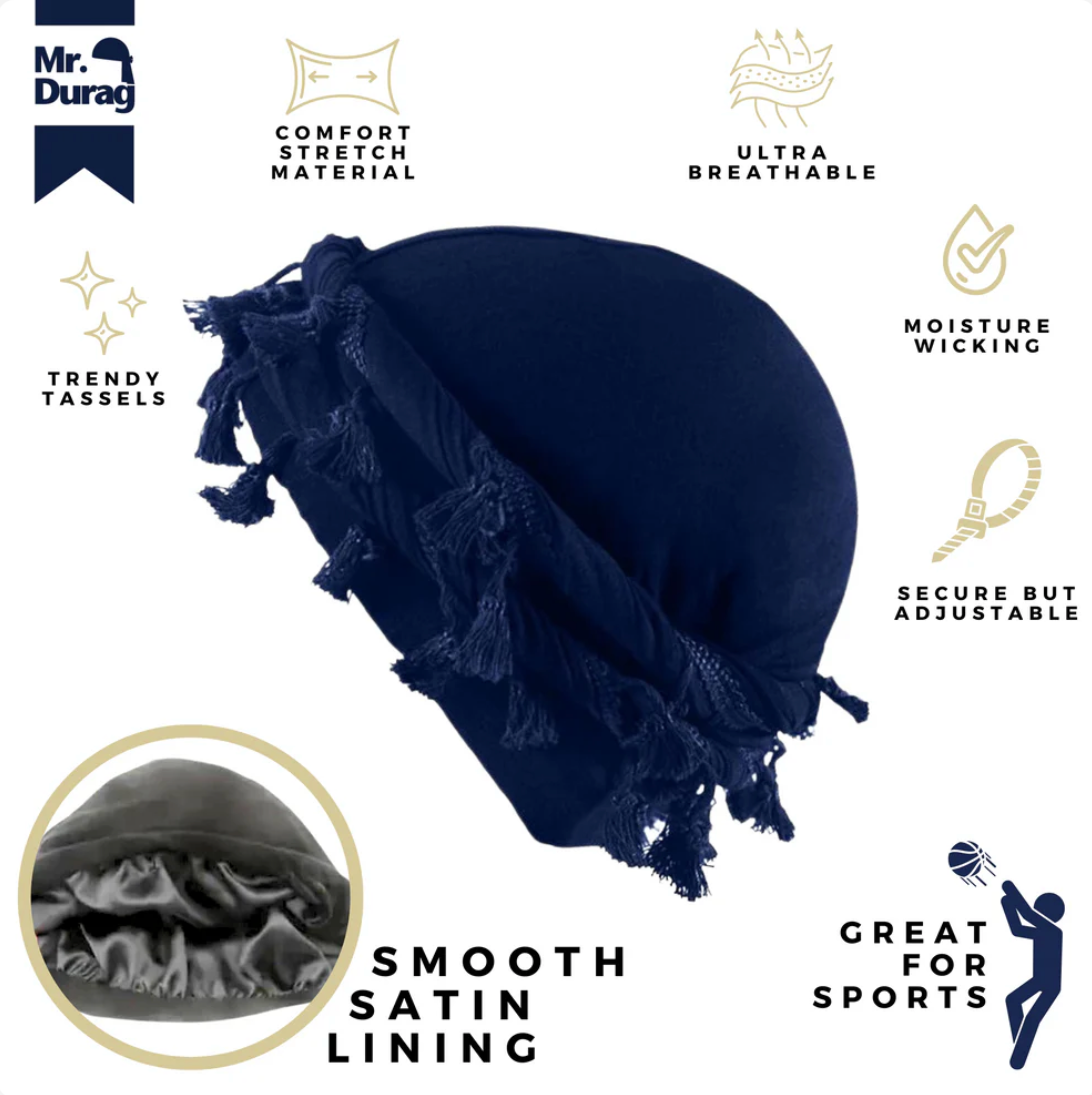 Mr. Durag Silky Spandex Crown Turban with Tassels Large / X-Large