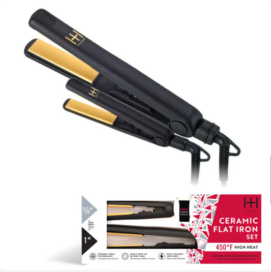 Hot & Hotter Gold Ceramic Electric Flat Iron Combo, 2 Count Hair Straightener
