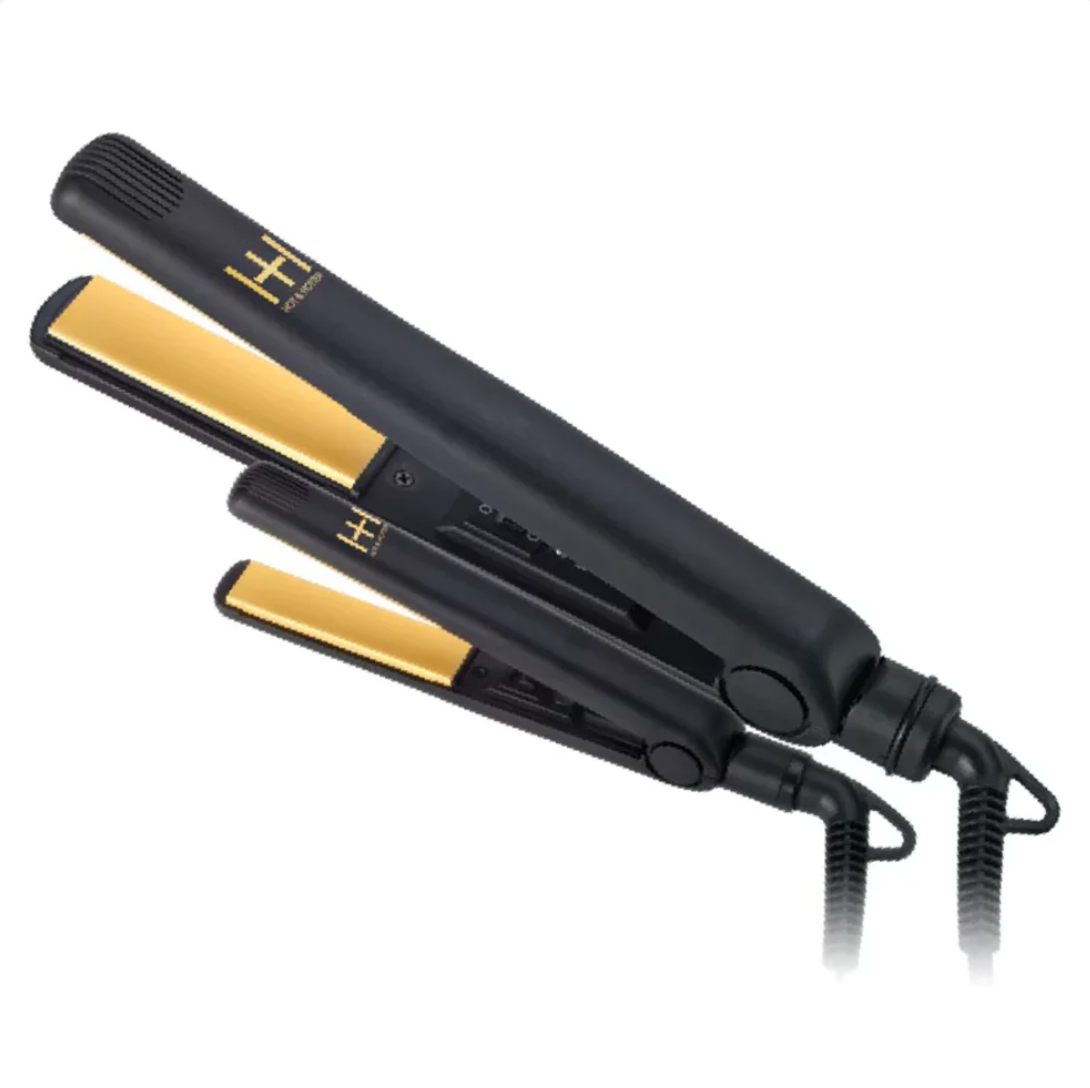 Hot & Hotter Gold Ceramic Electric Flat Iron Combo, 2 Count Hair Straightener